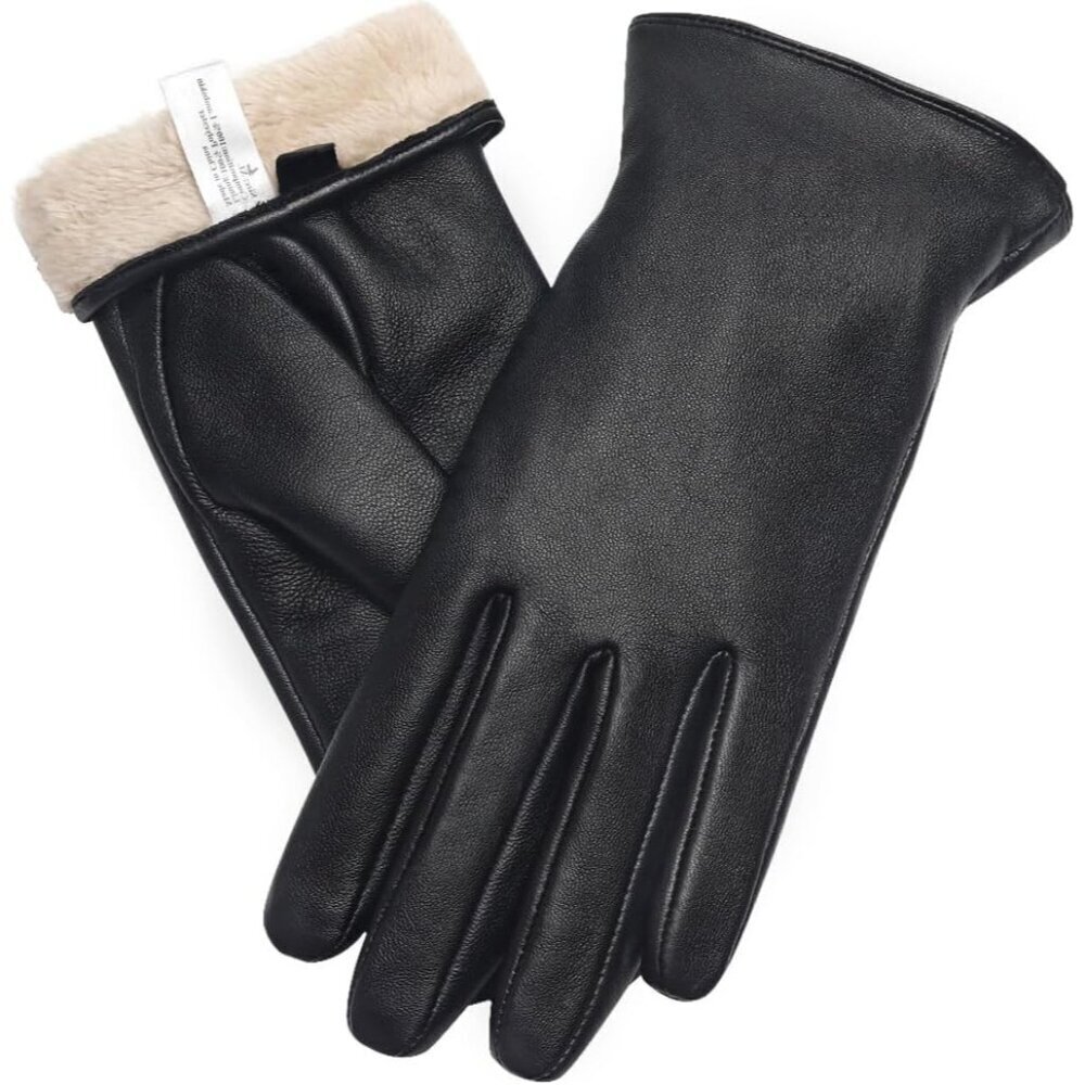 Women Leather Gloves Touch Screen Warm Winter Lambskin Cashmere Small